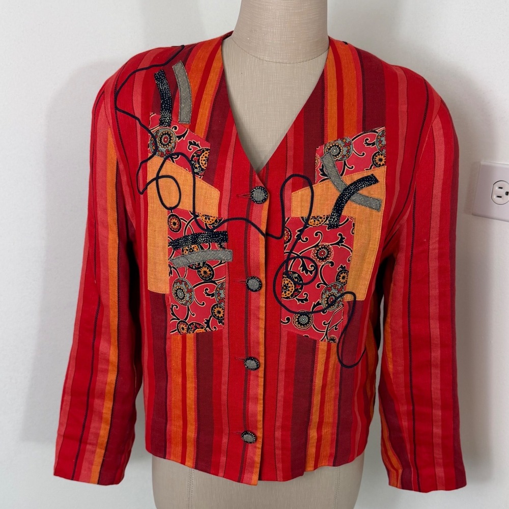 Vintage CANVASBACKS LUTTON HORSFIELD‎ Silk Linen Blazer Jacket Red Orange Size S